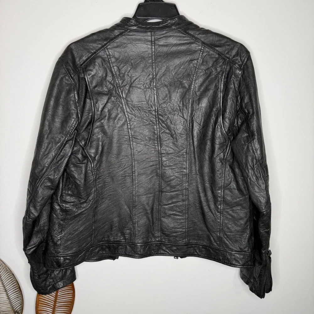 BB Levi's Capital E 2000's Cafe‎ Motorcycle Flannel Plaid Lined Leather Jacket L